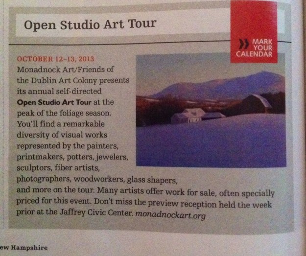 In the New Hampshire visitor's guide, there are special arts-focused events such as this one that occurs just once a year.